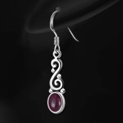 Ethnic Spiral Sterling Silver Earrings w/ Garnet Stone, ep175